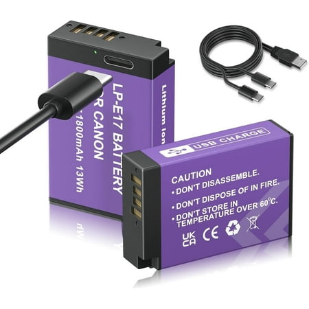 2 Pack Canon LP-E17 Battery,1800mAh Replacement LP-E17 Batteries with Type-C Direct Charging for Canon RP Rebel SL2 SL3 T6i T6s T7i M3 M5 M6 200D 77D 750D 760D 800D 8000D KISS X8i Camera price history and forecast - CITYORK LP-E17-USB