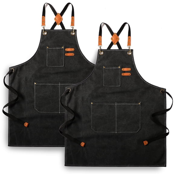 2 Pack Canvas Cross Back Chef Apron For Men Women With Pockets Cotton Tool Aprons Cooking Kitchen Bbq Artist