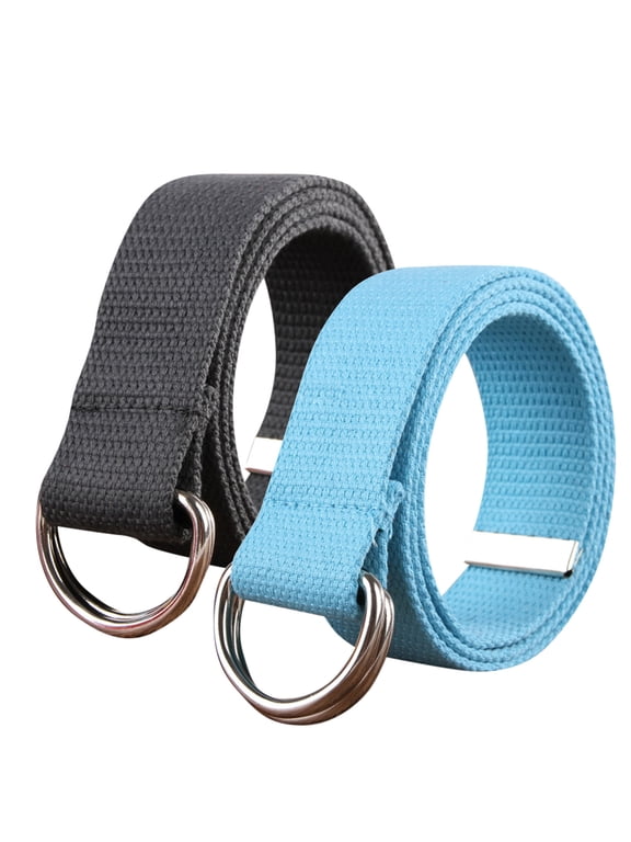 2-Pack Canvas Web Belt Metal Double D Ring Buckle for Men Women Casual Cloth Military Style Belt