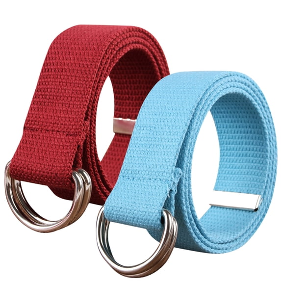 2-Pack Canvas Web Belt Metal Double D Ring Buckle for Men Women Casual Cloth Military Style Belt