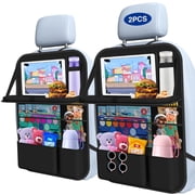 2-Pack Car Backseat Organizer with Table Tray,Supports up to 22 lb,9 Storage Pockets with Touch Screen Tablet Holder,Foldable Food Tray, Protective Kick Mats,Travel Accessories Organizer,Black deal from Walmart
