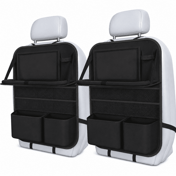 2 Pack Car Backseat Organizer with Tray and Storage Pockets