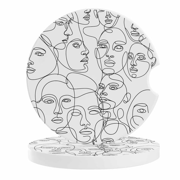 2 Pack Car Coasters Abstract Human Face Ceramic Car Cup Holder Coaster Mid Century Aesthetic Portrait Absorbent Drink Coasters Protects Interior from Spills, Car Interior Accessories