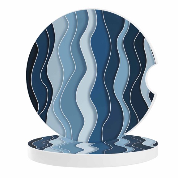 2 Pack Car Coasters Abstract Ombre Blue Waves Ceramic Car Cup Holder Coaster Abstract Stripes Absorbent Drink Coasters Protects Interior from Spills, Car Interior Accessories
