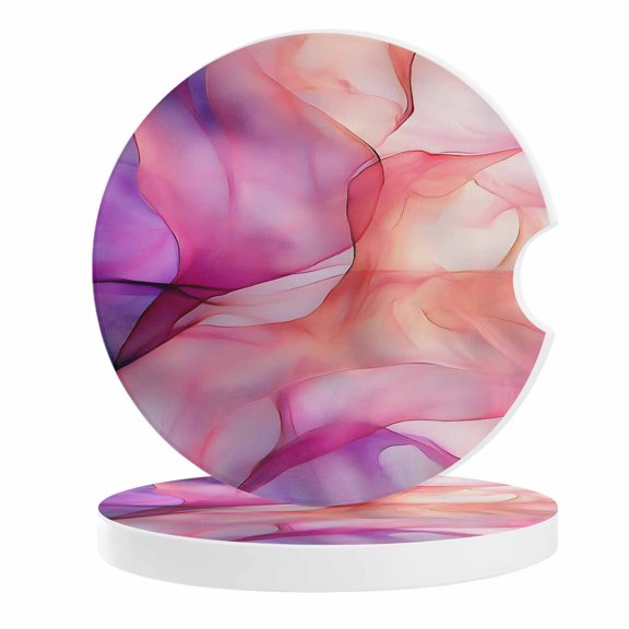 2 Pack Car Coasters Abstract Ombre Pink Marble Ceramic Car Cup Holder Coaster Modern Art Absorbent Drink Coasters Protects Interior from Spills, Car Interior Accessories