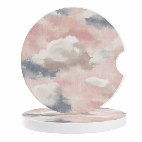 2 Pack Car Coasters Abstract Pink Sky Cloud Ceramic Car Cup Holder Coaster Modern Art Absorbent Drink Coasters Protects Interior from Spills, Car Interior Accessories