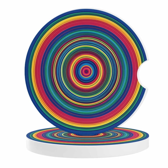 2 Pack Car Coasters Abstract Rainbow Circle Ceramic Car Cup Holder Coaster Modern Art Blue Absorbent Drink Coasters Protects Interior from Spills, Car Interior Accessories