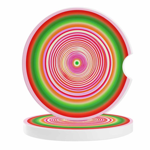 2 Pack Car Coasters Abstract Rainbow Circle Ceramic Car Cup Holder Coaster Modern Art Pink Absorbent Drink Coasters Protects Interior from Spills, Car Interior Accessories