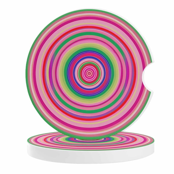 2 Pack Car Coasters Abstract Rainbow Circle Ceramic Car Cup Holder Coaster Modern Art Rose Red Absorbent Drink Coasters Protects Interior from Spills, Car Interior Accessories