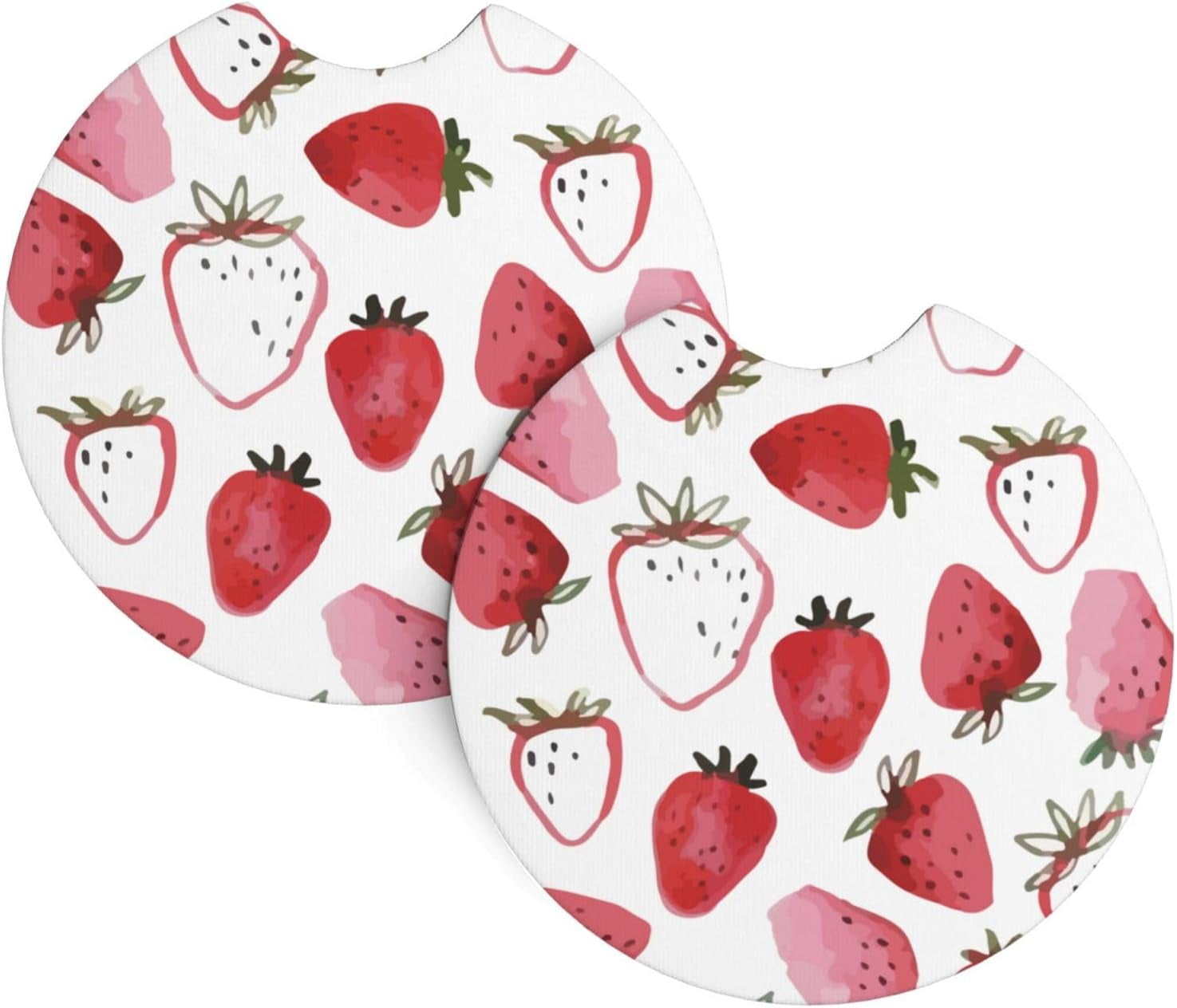 2 Pack Car Coasters BeautifulStrawberryWatercolor Neoprene Cup Holder
