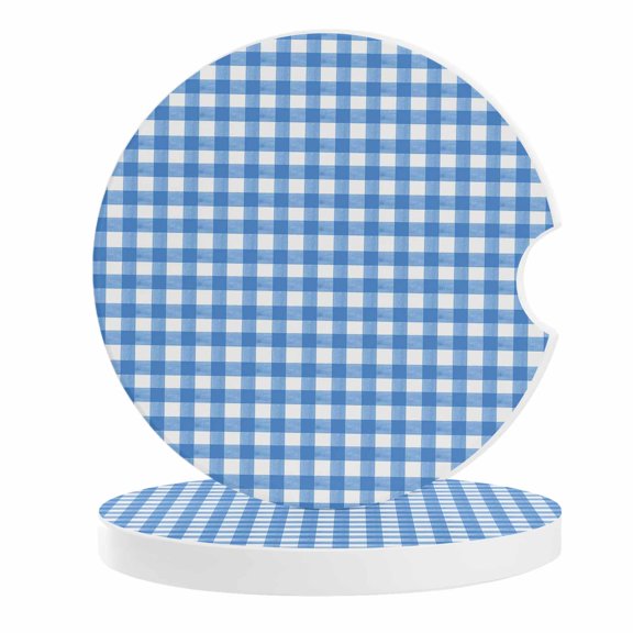 2 Pack Car Coasters Blue Check Buffalo Plaid Ceramic Car Cup Holder Coaster Pastoral Checkered Absorbent Drink Coasters Protects Interior from Spills, Car Interior Accessories