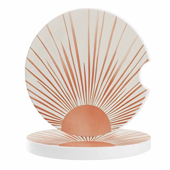 2 Pack Car Coasters Bohemian Sun Ceramic Car Cup Holder Coaster Orange Boho Abstract Lines Absorbent Drink Coasters Protects Interior from Spills, Car Interior Accessories