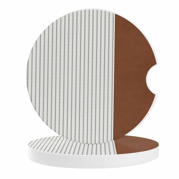 2 Pack Car Coasters Boho Style Stripe Ceramic Car Cup Holder Coaster Brown Leather Absorbent Drink Coasters Protects Interior from Spills, Car Interior Accessories