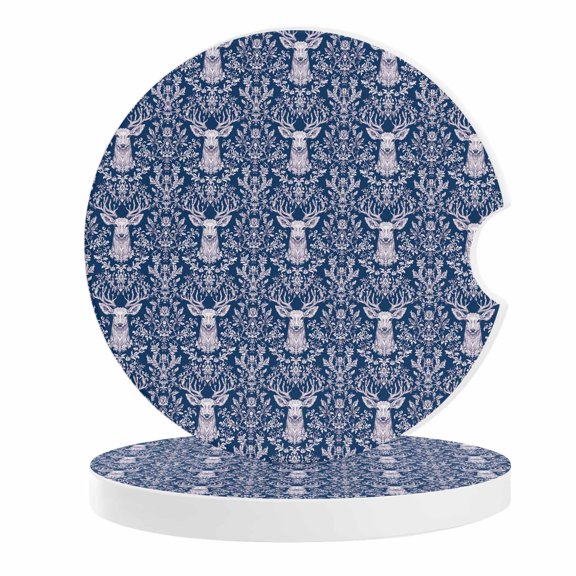 2 Pack Car Coasters Branches Leaves Ceramic Car Cup Holder Coaster Deer Head Absorbent Drink Coasters Protects Interior from Spills, Car Interior Accessories