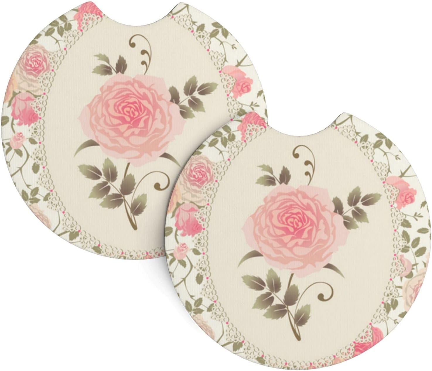 2 Pack Car Coasters Climbing-Roses-Floral Neoprene Cup Holder Pad Set ...