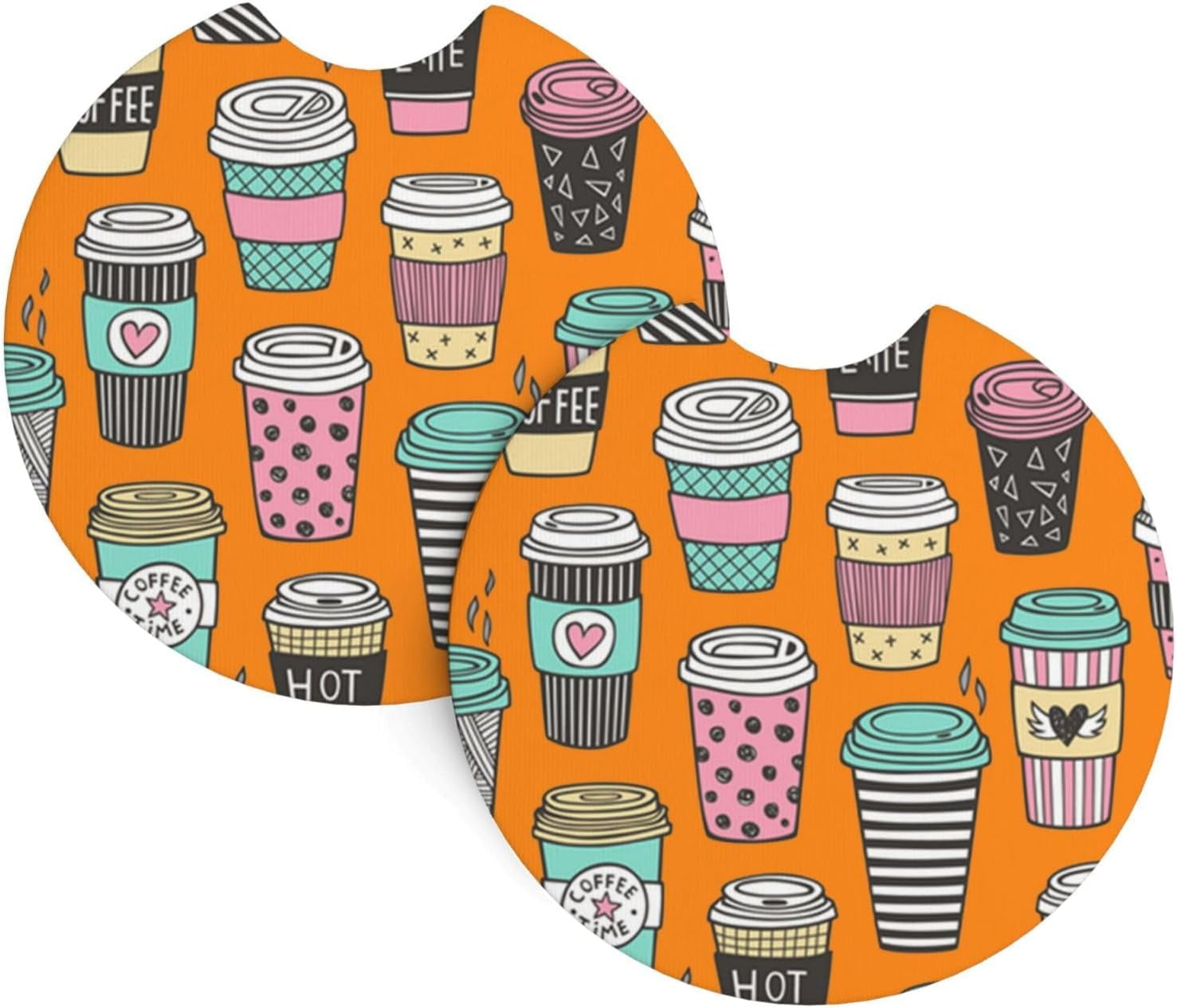 2 Pack Car Coasters Coffee-Latte-Nice-Time Neoprene Cup Holder Pad Set ...