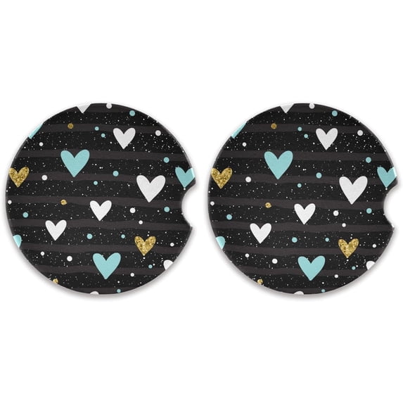 2 Pack Car Coasters for Drinks Adorable Heart Absorbent Drink Coaster for Cup Holders Ceramic Coaster with Fingertip Grip Non-Scratch Cork Base Home Decor Gifts
