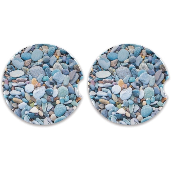 2 Pack Car Coasters for Drinks Blue Pebbles Absorbent Drink Coaster for Cup Holders Ceramic Coaster with Fingertip Grip Non-Scratch Cork Base Home Decor Gifts