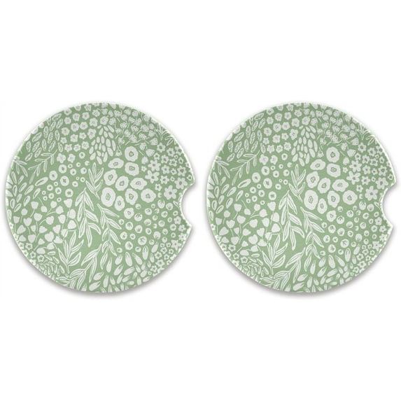 2 Pack Car Coasters for Drinks Cute Little Flowers Absorbent Drink Coaster for Cup Holders Ceramic Coaster with Fingertip Grip Non-Scratch Cork Base Home Decor Gifts