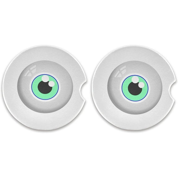 2 Pack Car Coasters for Drinks Green 3D Eyeball Absorbent Drink Coaster for Cup Holders Ceramic Coaster with Fingertip Grip Non-Scratch Cork Base Home Decor Gifts