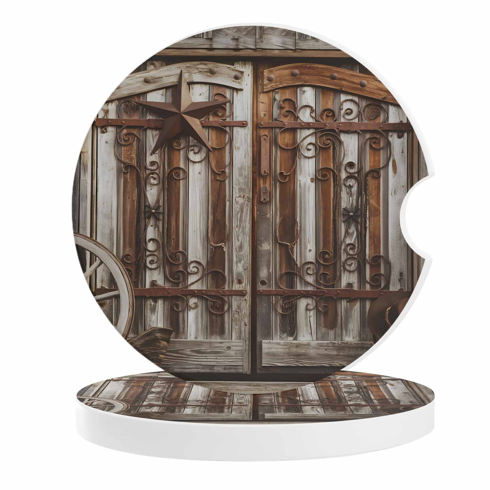 2 Pack Car Coasters Farmhouse Wooden Barn Door Ceramic Car Cup Holder ...