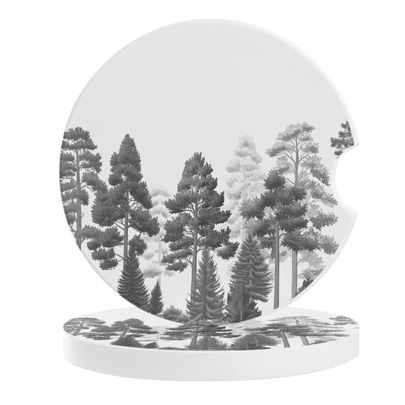 2 Pack Car Coasters Forest Tree Ceramic Car Cup Holder Coaster Pine Tree Forest Absorbent Drink Coasters Protects Interior from Spills, Car Interior Accessories