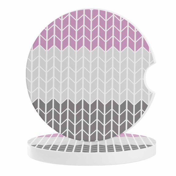 2 Pack Car Coasters Herringbone Pattern Ceramic Car Cup Holder Coaster Vintage Pink Ombre Grey Absorbent Drink Coasters Protects Interior from Spills, Car Interior Accessories