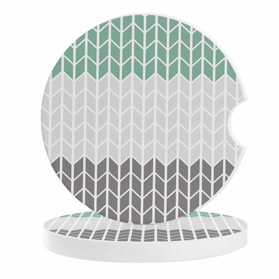 2 Pack Car Coasters Herringbone Pattern Ceramic Car Cup Holder Coaster Vintage Turquoise Ombre Grey Absorbent Drink Coasters Protects Interior from Spills, Car Interior Accessories