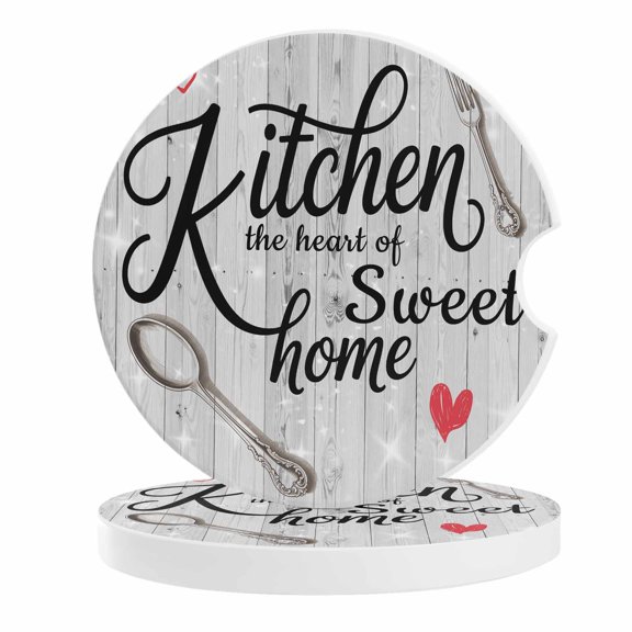 2 Pack Car Coasters Kitchen Home Heart Ceramic Car Cup Holder Coaster Knife Fork Absorbent Drink Coasters Protects Interior from Spills, Car Interior Accessories
