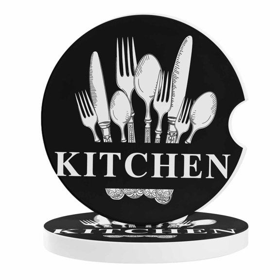 2 Pack Car Coasters Knife Fork Kitchen Ceramic Car Cup Holder Coaster Kitchenware Absorbent Drink Coasters Protects Interior from Spills, Car Interior Accessories