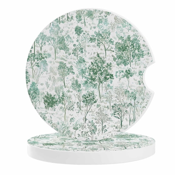 2 Pack Car Coasters Maple Tree Pine Ceramic Car Cup Holder Coaster Watercolor Plants Green Absorbent Drink Coasters Protects Interior from Spills, Car Interior Accessories
