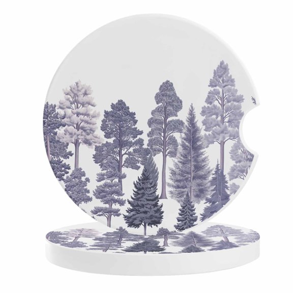2 Pack Car Coasters Pine Tree Ceramic Car Cup Holder Coaster Forest Tree Absorbent Drink Coasters Protects Interior from Spills, Car Interior Accessories