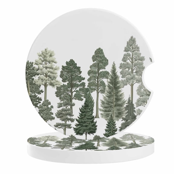 2 Pack Car Coasters Pine Tree Ceramic Car Cup Holder Coaster Forest Tree Green Absorbent Drink Coasters Protects Interior from Spills, Car Interior Accessories
