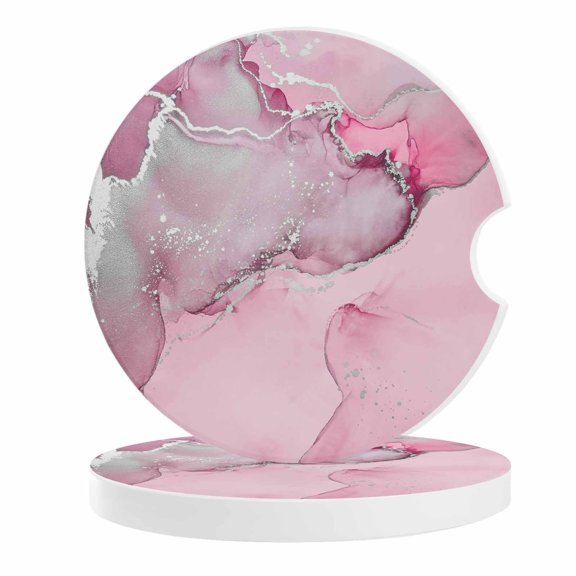 2 Pack Car Coasters Pink Marble Ceramic Car Cup Holder Coaster Abstract Waves Cloud Absorbent Drink Coasters Protects Interior from Spills, Car Interior Accessories