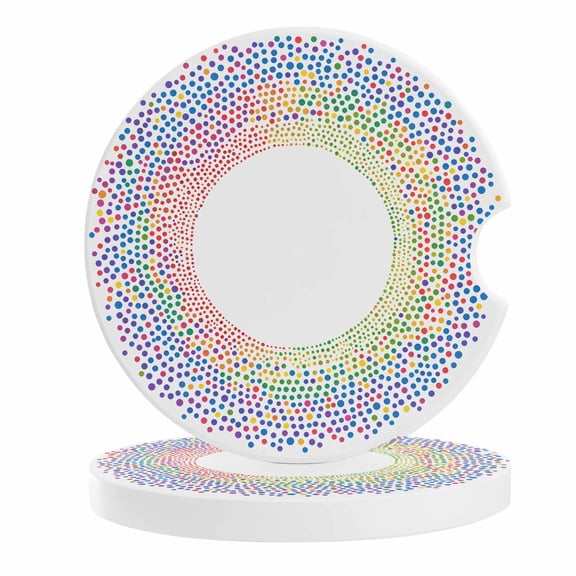 2 Pack Car Coasters Rainbow Polka Dot Art Ceramic Car Cup Holder Coaster Vintage Wave Point Absorbent Drink Coasters Protects Interior from Spills, Car Interior Accessories