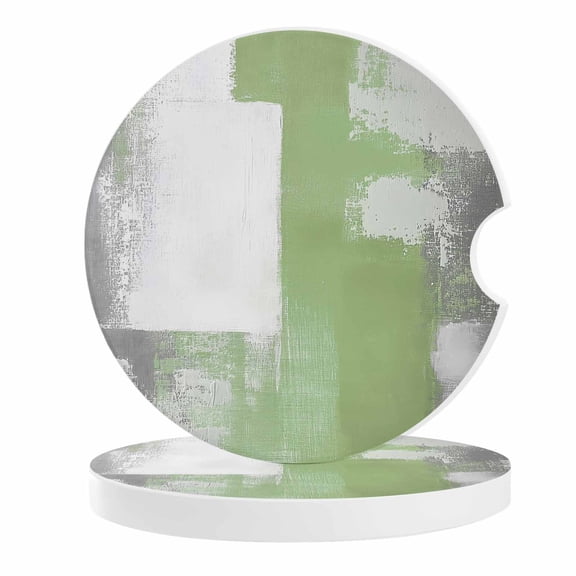 2 Pack Car Coasters Sage Green Ceramic Car Cup Holder Coaster Abstract Style Absorbent Drink Coasters Protects Interior from Spills, Car Interior Accessories