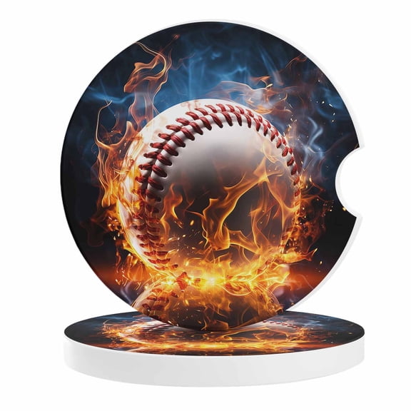 2 Pack Car Coasters Technological Baseball Style Ceramic Car Cup Holder Coaster Blaze Fire Flame Absorbent Drink Coasters Protects Interior from Spills, Car Interior Accessories