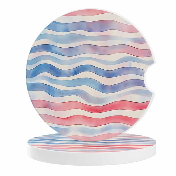 2 Pack Car Coasters Watercolors Red Blue Wave Ceramic Car Cup Holder Coaster Modern Art Absorbent Drink Coasters Protects Interior from Spills, Car Interior Accessories