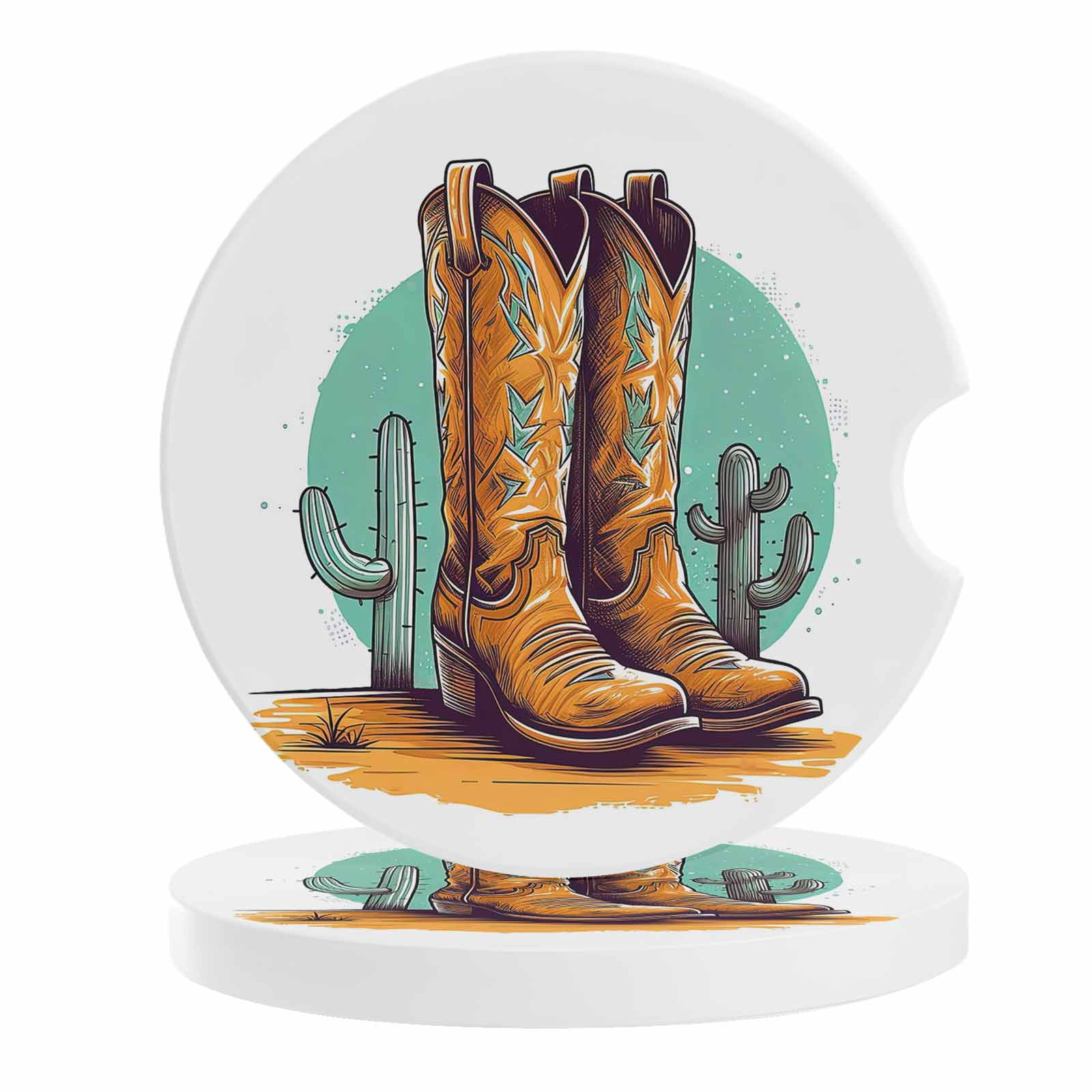 2 Pack Car Coasters Western Cowboy Boot Ceramic Car Cup Holder Coaster ...