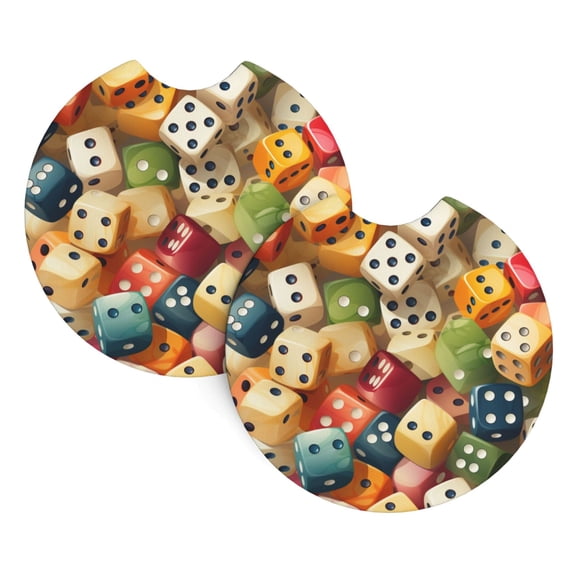 2-Pack Car Cup Holder Coasters, Car Interior Pads, Waterproof & Anti-Slip Automotive Accessories, Domino Stones Game Dice Art