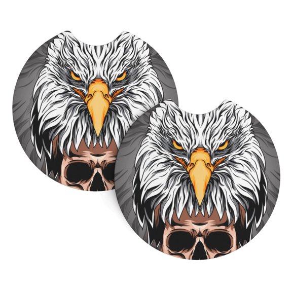 2-Pack Car Cup Holder Coasters, Car Interior Pads, Waterproof & Anti-Slip Automotive Accessories, Eagle With Skull