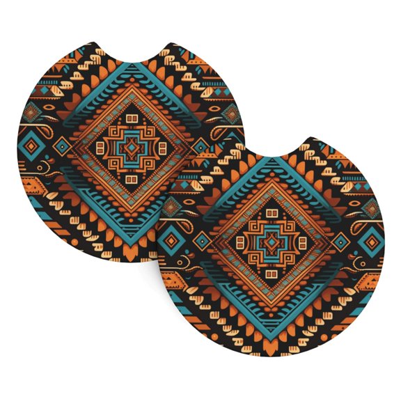 2-Pack Car Cup Holder Coasters, Car Interior Pads, Waterproof & Anti-Slip Automotive Accessories, Native Southwest Tribal Indian Aztec