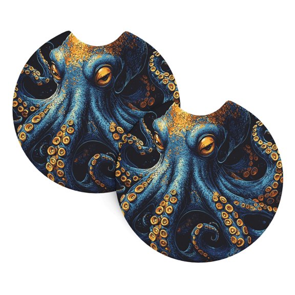 2-Pack Car Cup Holder Coasters, Car Interior Pads, Waterproof & Anti-Slip Automotive Accessories, Octopus Tentacles Retro