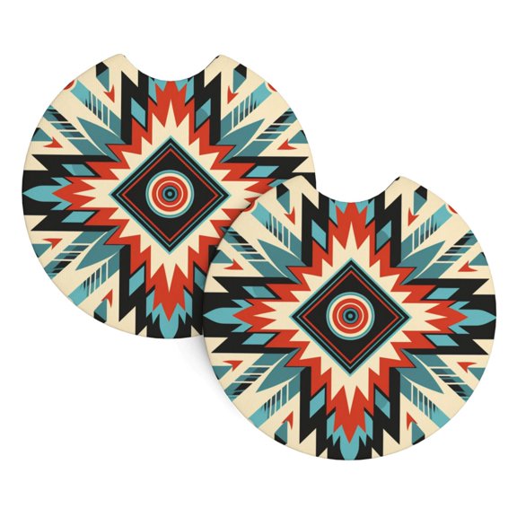 2-Pack Car Cup Holder Coasters, Car Interior Pads, Waterproof & Anti-Slip Automotive Accessories, Southwestern Native American Geometric