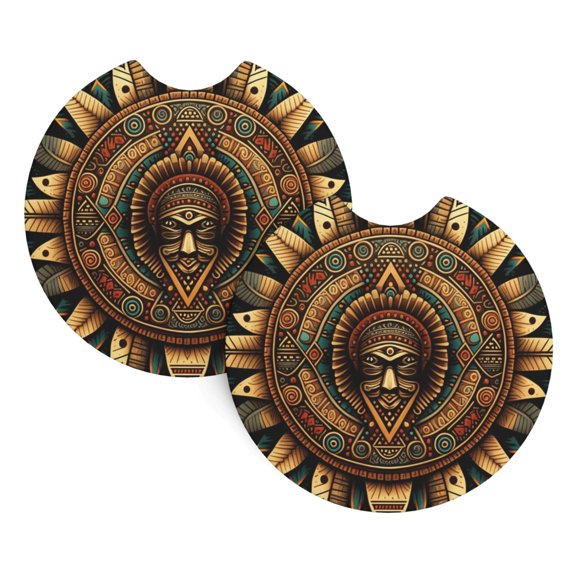 2-Pack Car Cup Holder Coasters, Car Interior Pads, Waterproof & Anti-Slip Automotive Accessories, Tribal Indian Aztec Native Southwest