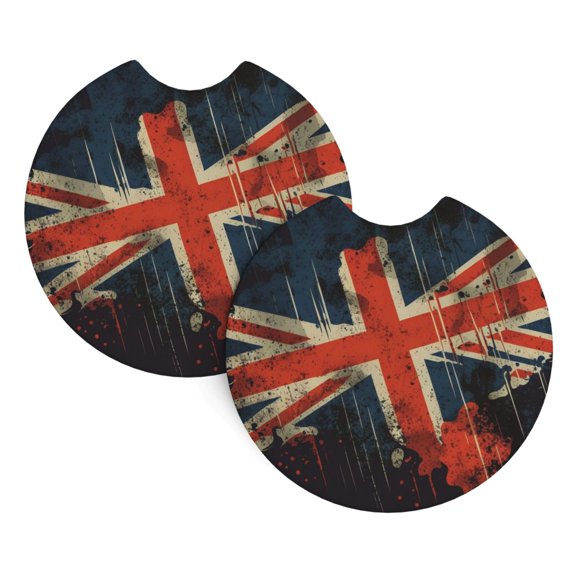 2-Pack Car Cup Holder Coasters, Car Interior Pads, Waterproof & Anti-Slip Automotive Accessories, Vintage United Kingdom Flag