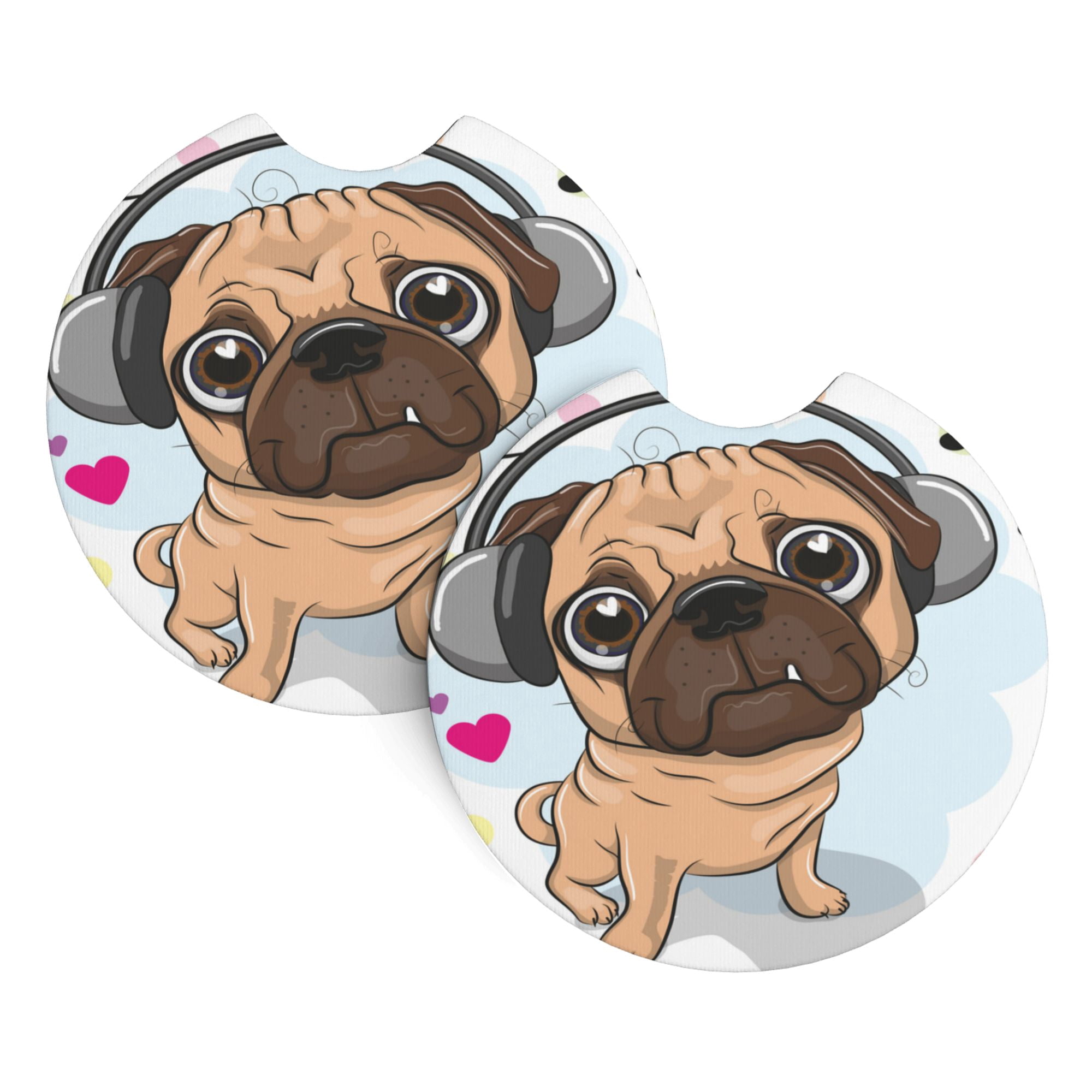 E&S Imports Ceramic Coaster Set With Pug Dog Design - 4x4 Inch, Cork Back, Absorbent, Set Of 2