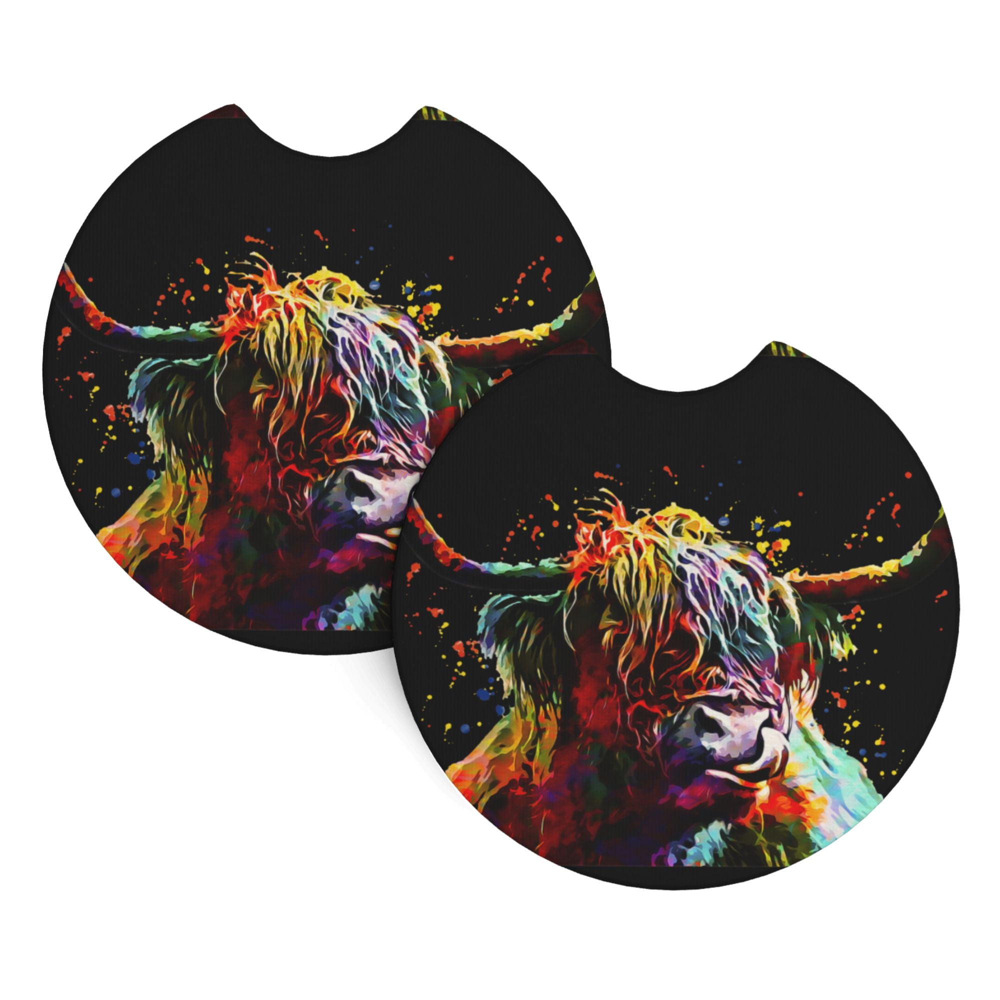 4-Pack Cow Print Car Coasters - 2.75 Inch Neoprene Cup Holder Liners