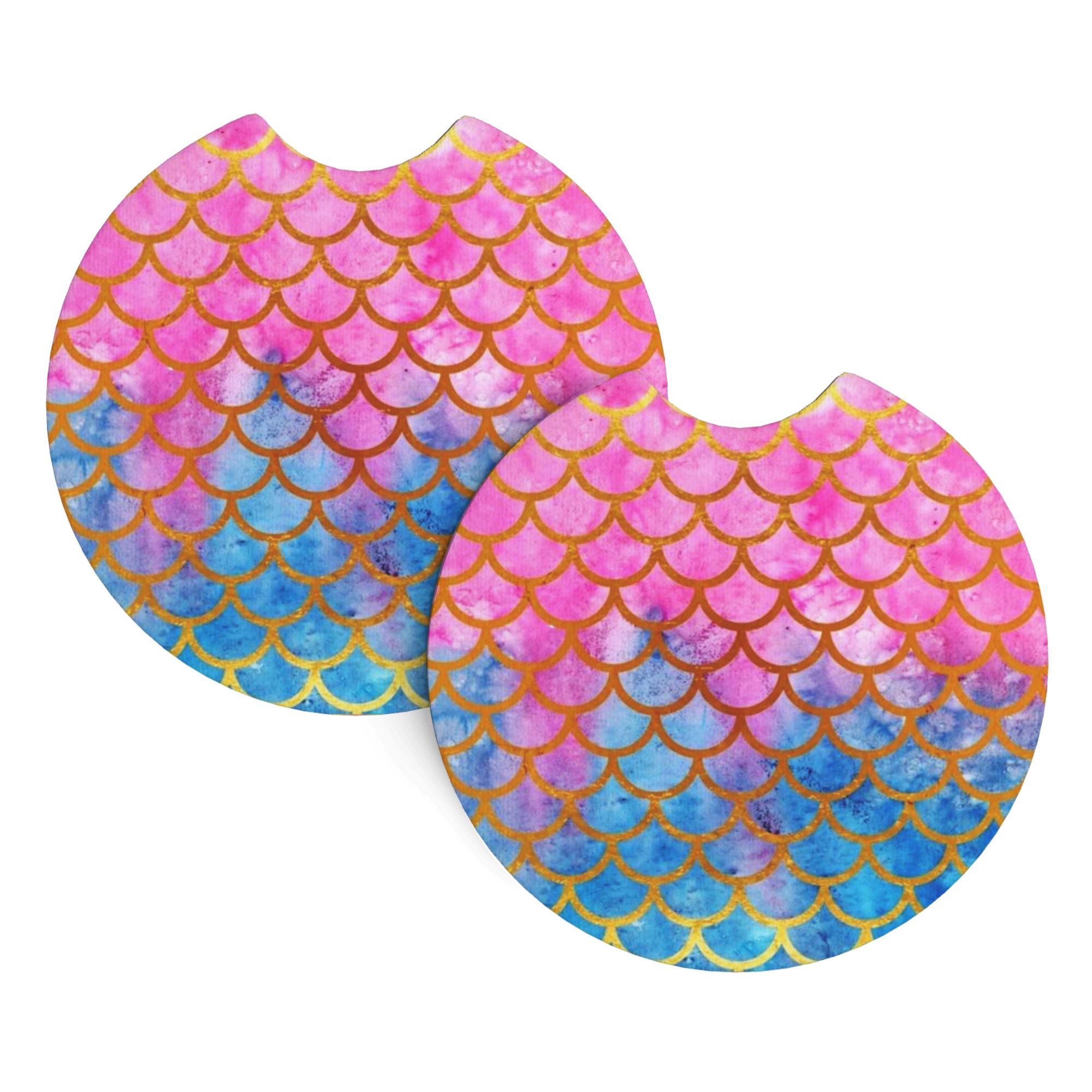 2 Pack Car Cup Holder Coasters,Mermaid Scales Gold Pink Pattern Rubber ...