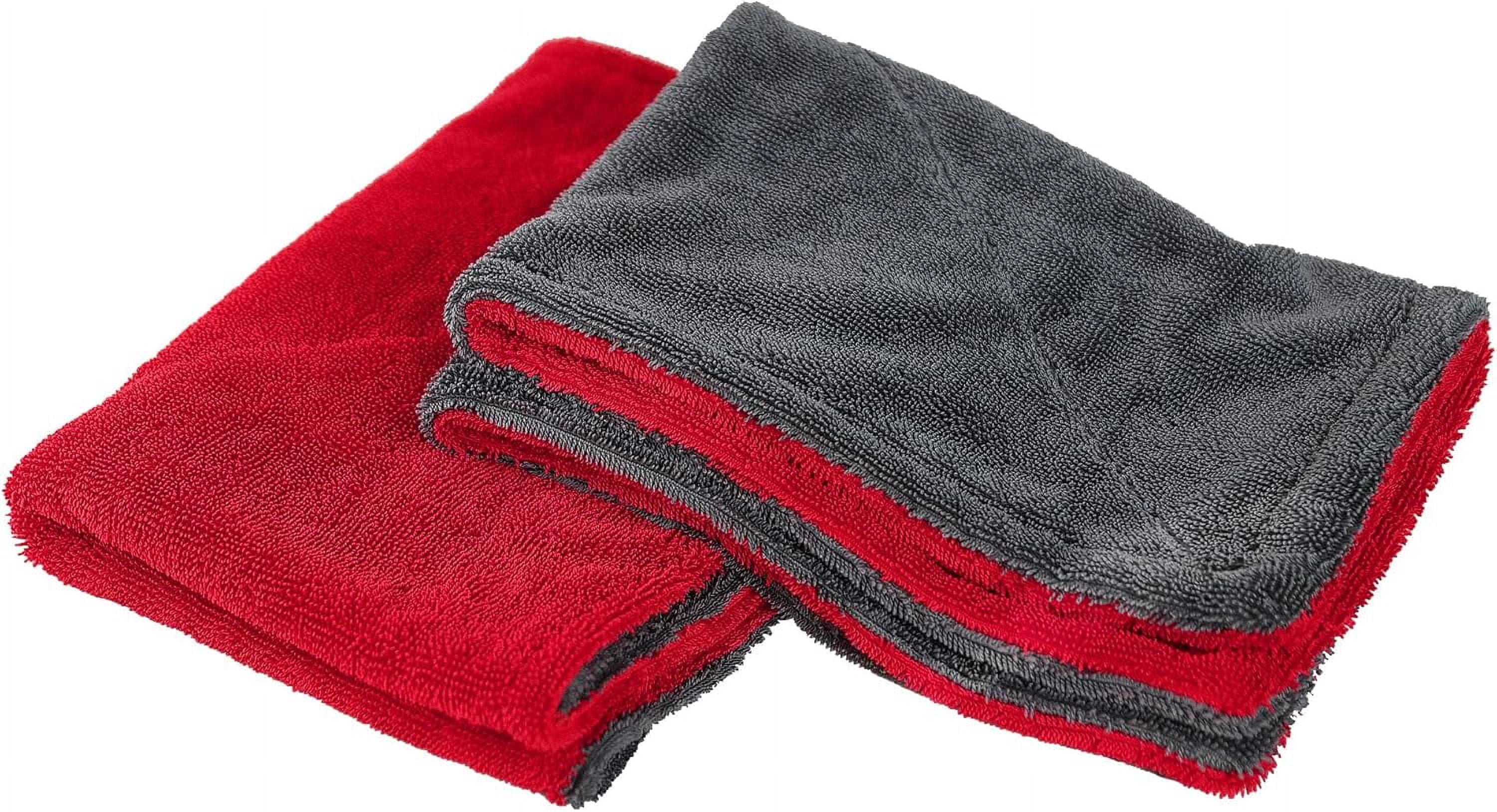 2 Pack Car Drying Towel, Premium Microfiber Towels for Cars, 1000GSM, Edgeless Twisted Loop Design, No Streaks, Scratches, or Water Spot, Absorbent Wash Towel, 18" x 24" (Red&Grey) Red